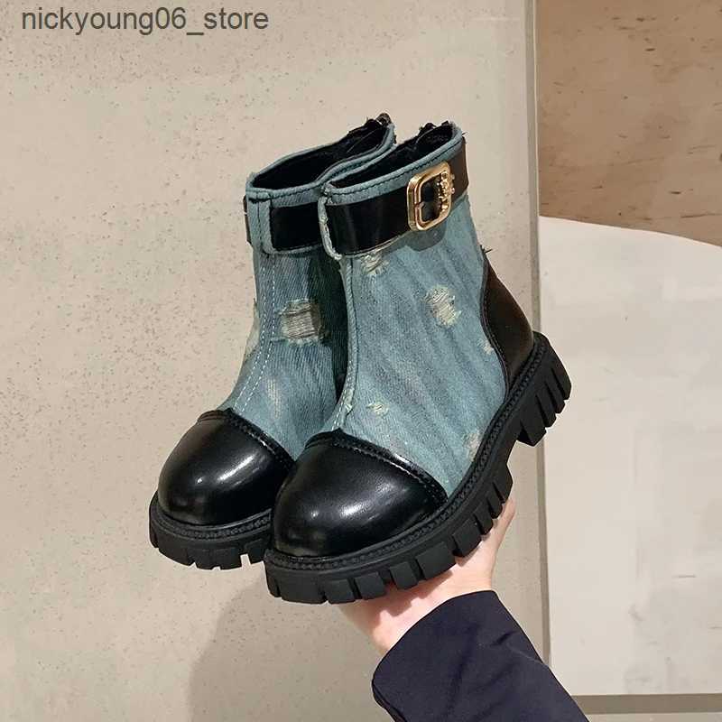 Boots New Childrens Autumn Boots Thick Bottom Patchwork Girls Ankle Boots Fashion Chic Kids Causal Catwalk Boots Versatile Non-slip L240910