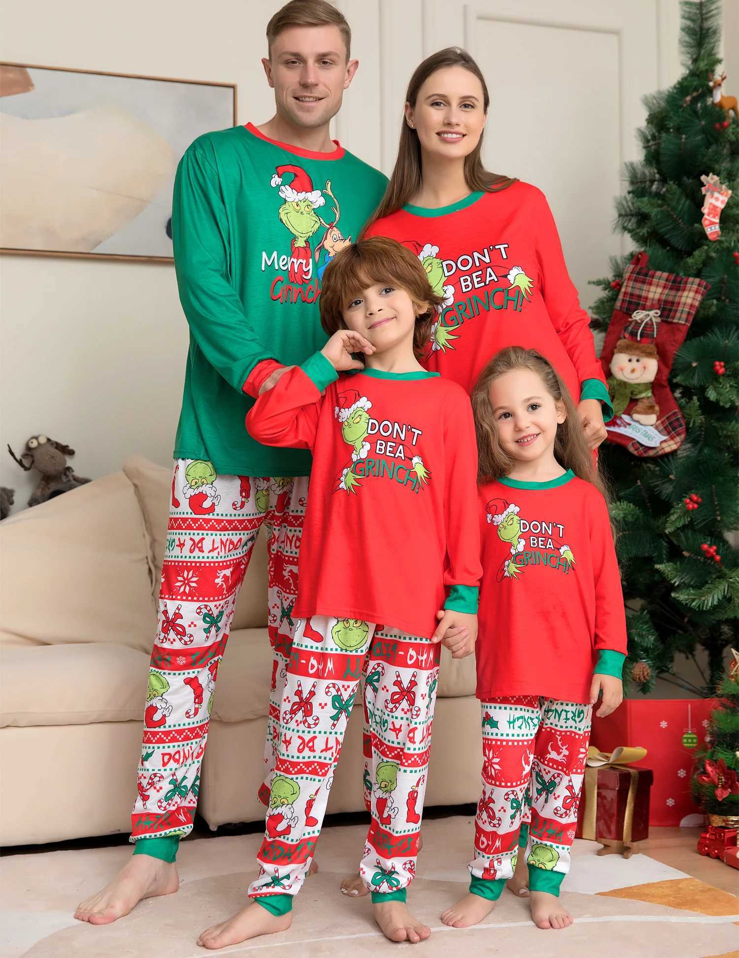 Monster Print Pajama Set Christmas Parent Child Set Long Sleeve Crew Collar Top W241008