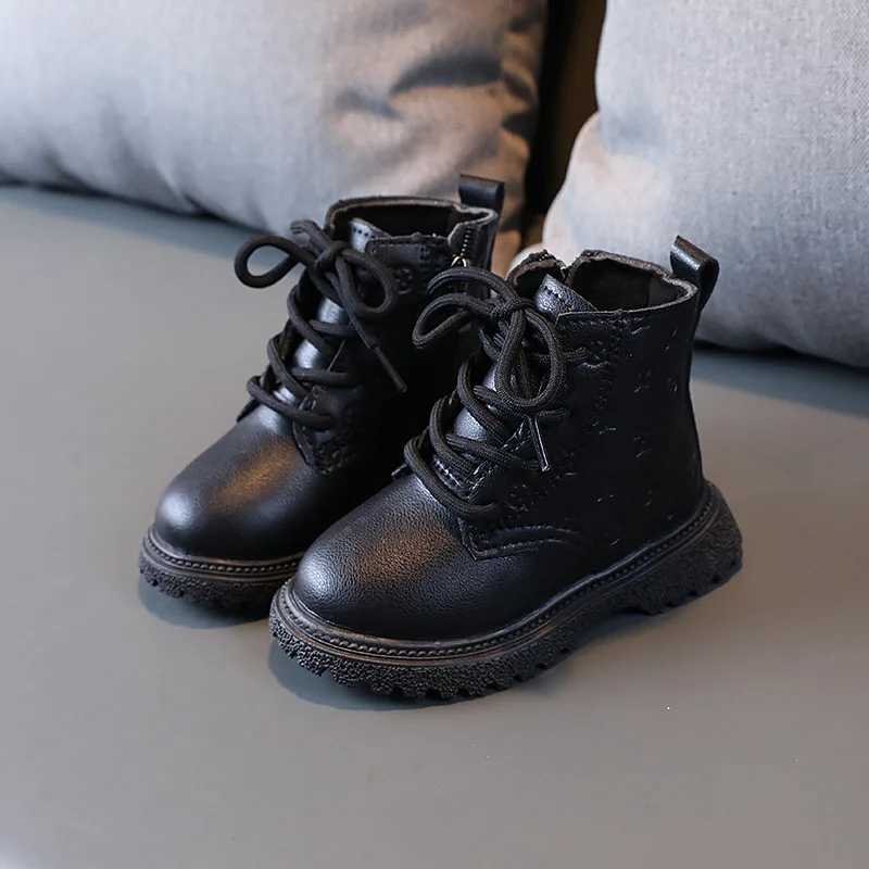 Boots Bota Infantil Girl Shoe High Top Kid Shoe2023winter Fashion Child Boot Boy Leather Shoe Allmatch Ankle Boot Warm Girl Boot Botas L240910