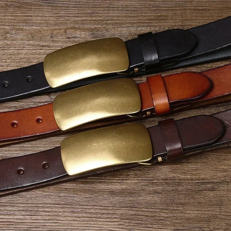 3.3cm pure denim mens belt high-quality genuine leather smooth brass buckle belt mens jeans mens belt 240925