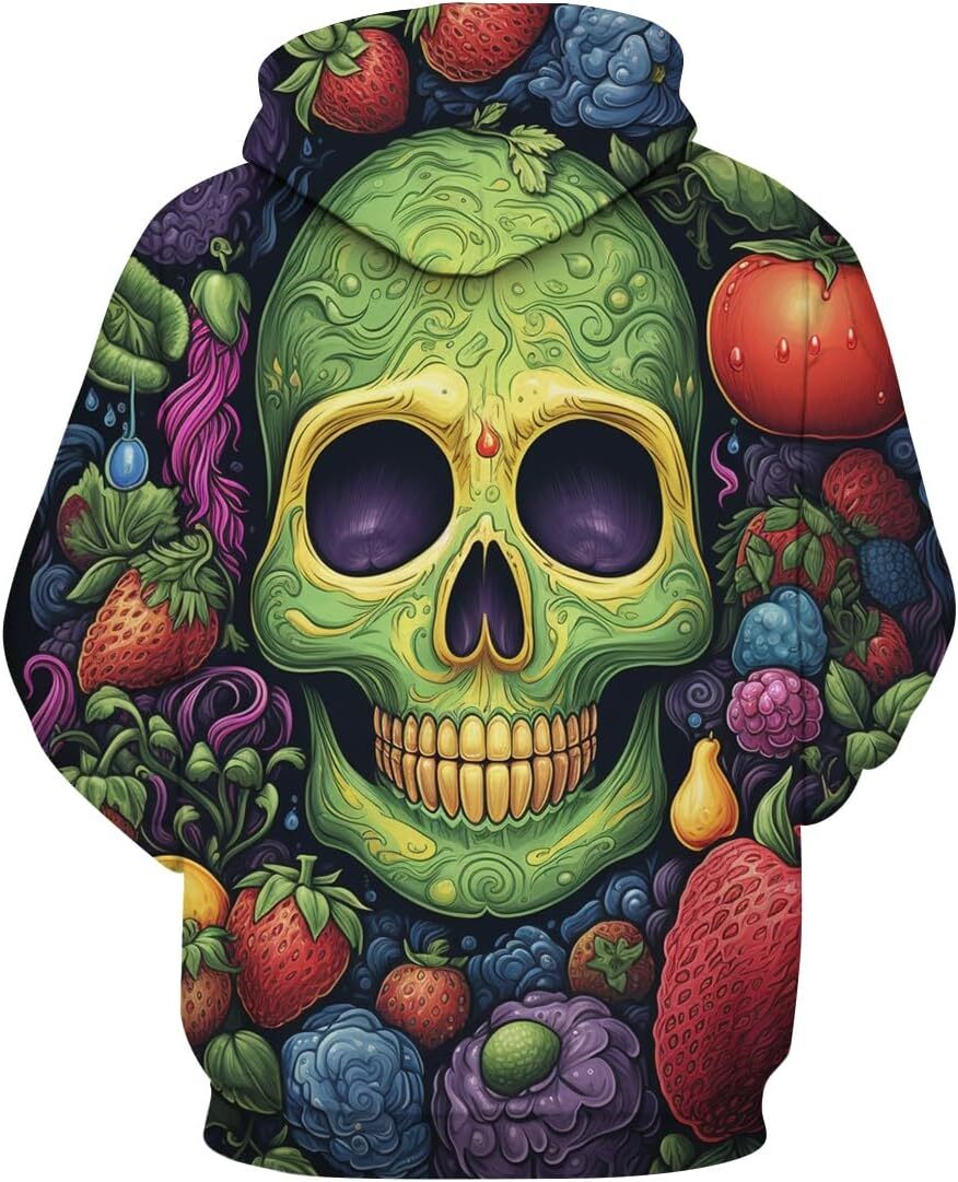 Hoodie for Mens Womens Mens Psychedelic Fruit Skull Hoodie Hippie Funny Pattern Long Sleeved Sweatshirt Hoodies Pocket Graphic Hoodies sweatshirt