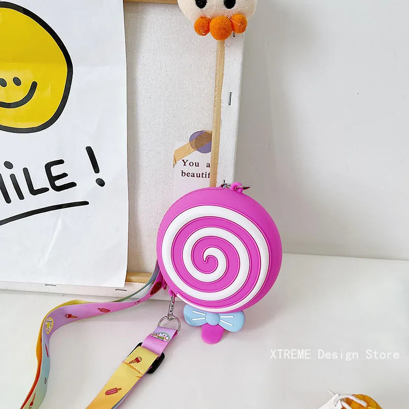 Silicone round candy childrens cross bag cute girl lollipop shoulder messenger adjustable strap coin wallet 241008