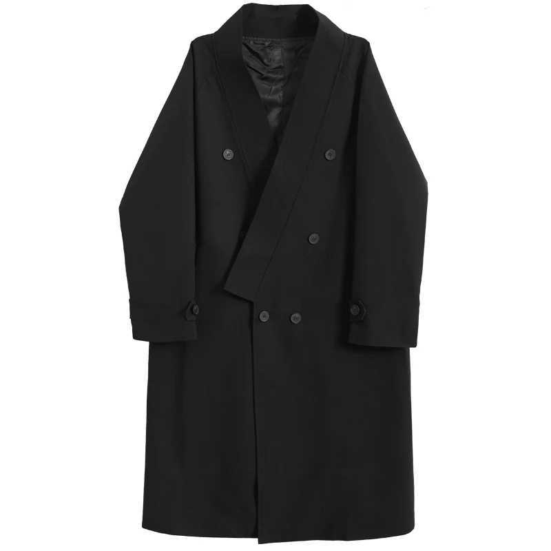 Mens long loose tie windbreaker 2022 spring fashion city trend new large double row button long knee casual jacket W241007