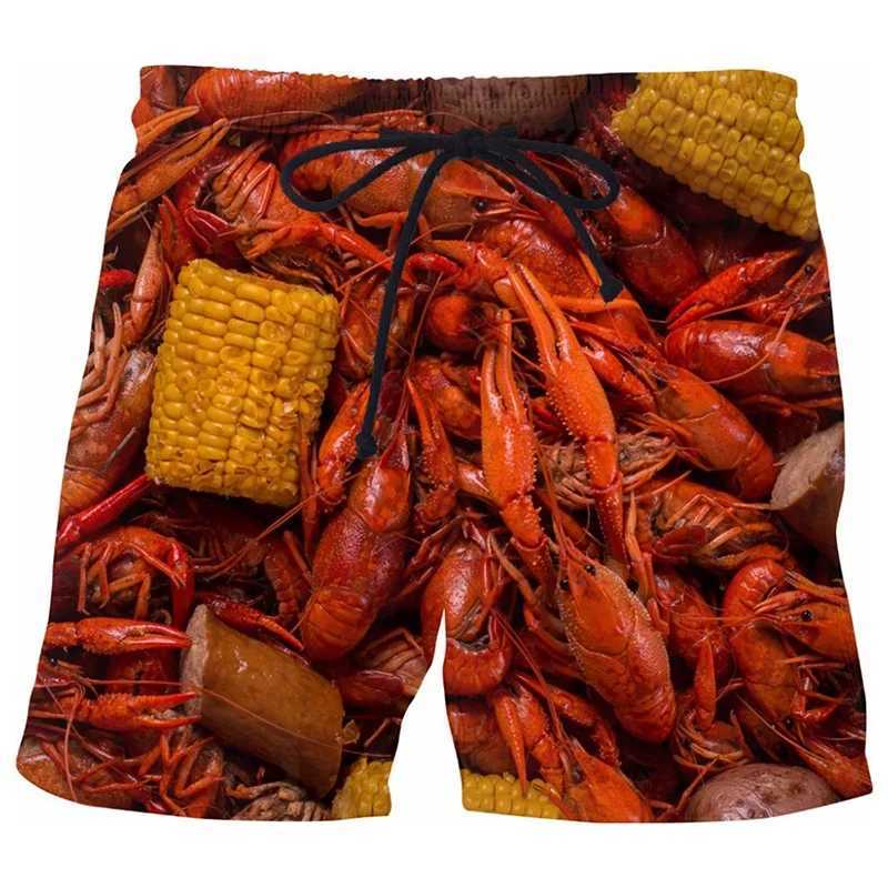 Sausage food graphic beach shorts mens shorts 3D cheese printing elastic waist board dry swimsuit homme 2023 ice shortsW240713