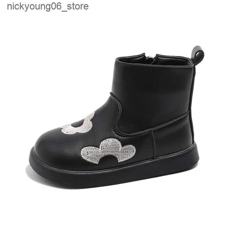Boots Girls Embroidered Boots Warm Winter Boots for Children Thick Bottom Sweet Kids Causal Princess Cotton Boots Non-slip Versatile L240910