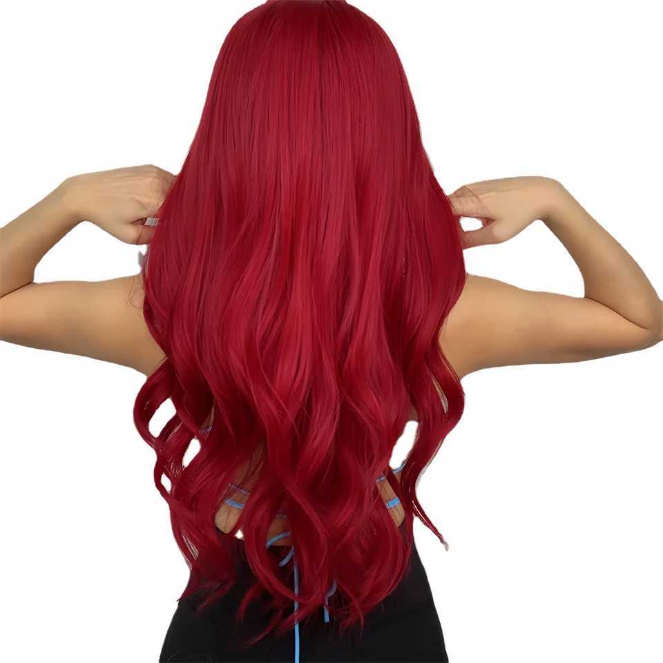 Fashion synthetic fiber wig womens big red medium part long curly hair big wave high temperature silk wig full head coverXJ241008