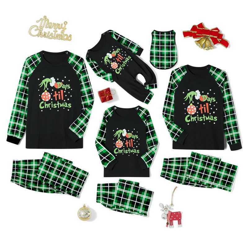 Christmas Family Pajama Set Baby Children Parents Long Sleeve Letter Printed T-shirt Plain Pants Pajama Lounge W241008