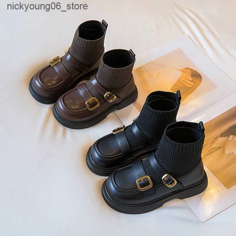 Boots Kids Girls Socks Boots Big Childrens Princess Boots Fashion Lolita Retro Single Ankle Boots New 2024 5 6 7 8 9 10 11 Years L240910
