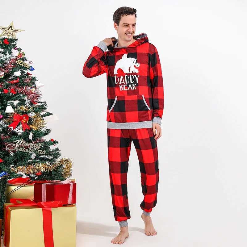 High quality family matching set Christmas pajamas set plain hooded+long pants baby jumpsuit Pjs cute soft pajamas W241008