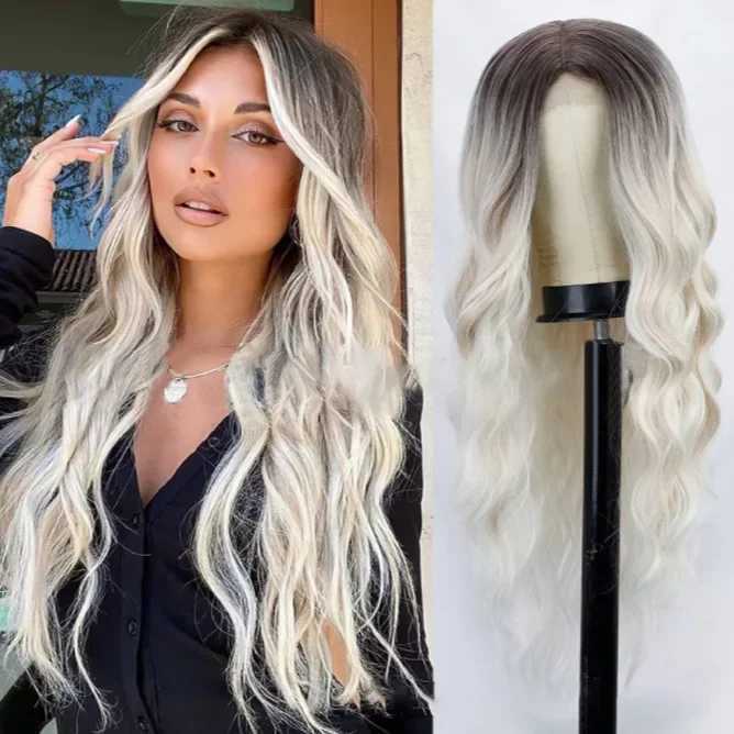 Long Wave Hair Wig Womens Gradient White Curly Synthetic Hair Manufacturer Wholesale Stock AvailableXJ241008