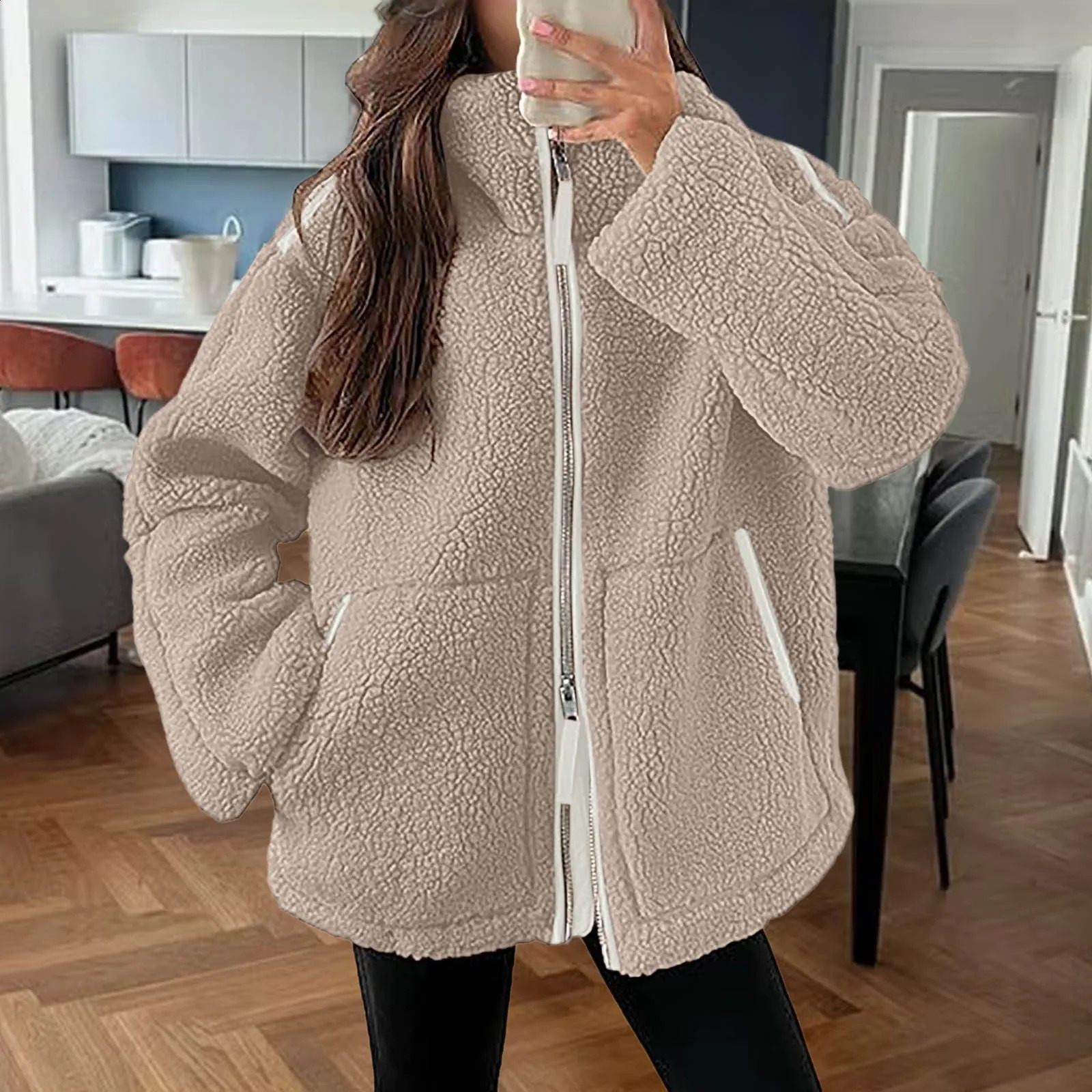 Autumn Winter Coat For Women Oversize Long Teddy Bear Warm Thicken Fleece Faux Fur Coats Winter Jacket Women Long Sleeve Tops 241008
