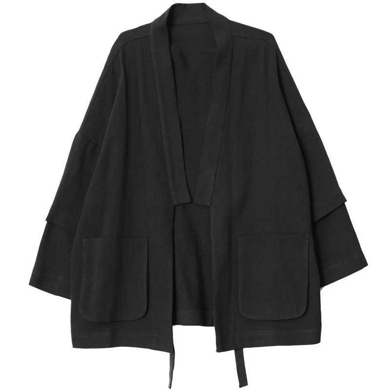 Large mens windproof tea suit cardigan wool sweater Han Fu 2023 new Chinese splicing design loose medium long jacket W241007