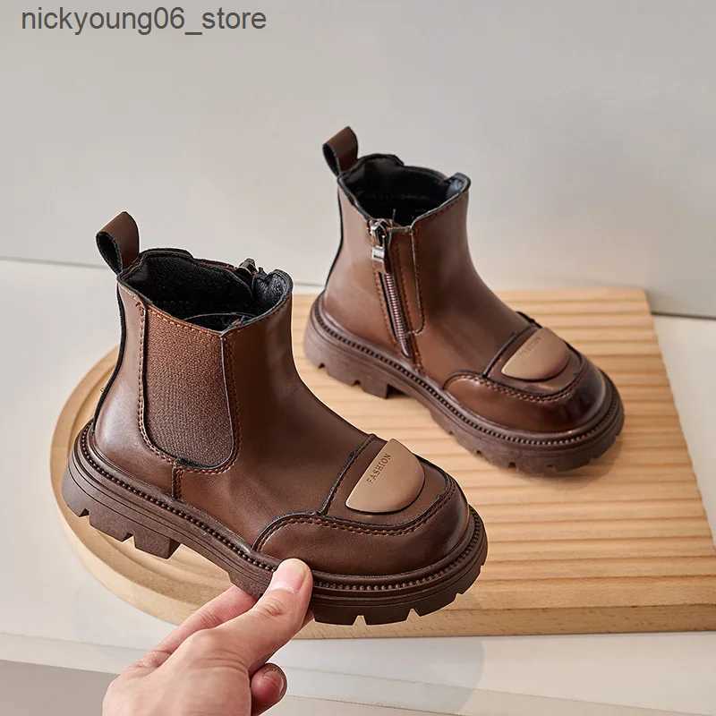Boots Autumn/Winter 2024 Personalized Caramel Fashion Cotton Warm Mid-calf Kids Boots for Boys and Girls L240910