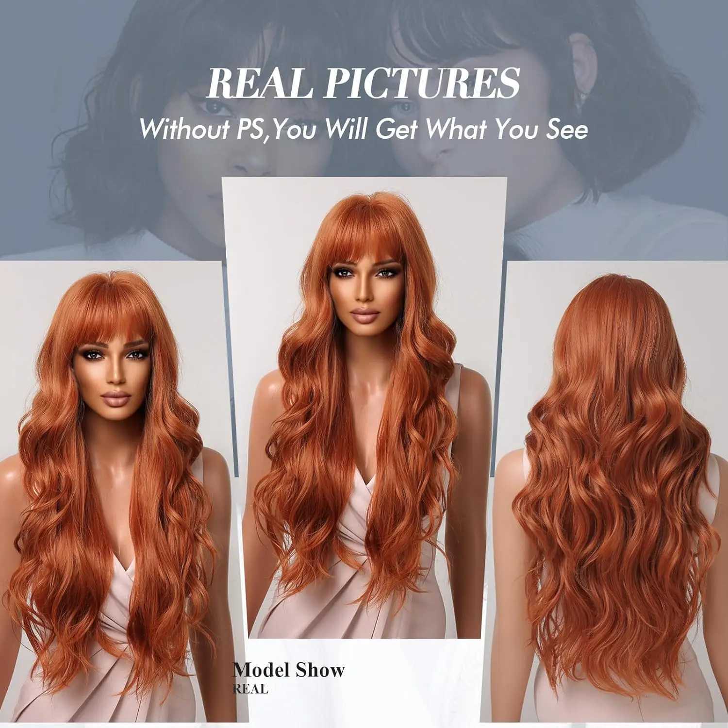 Long Curly Orange Wig For Womens Body Waves Natural Fluffy Fringe Hair Synthetic Wig Daily Cosplay Heat Resistant HeadgearXJ241008