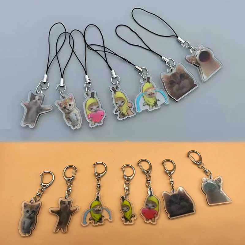 Funny Banana Cat Acrylic key Chain /Mobile phone Lanyard Small Pendant Maxwell Chain Fobs Happy Banana Cat KeychainX241008