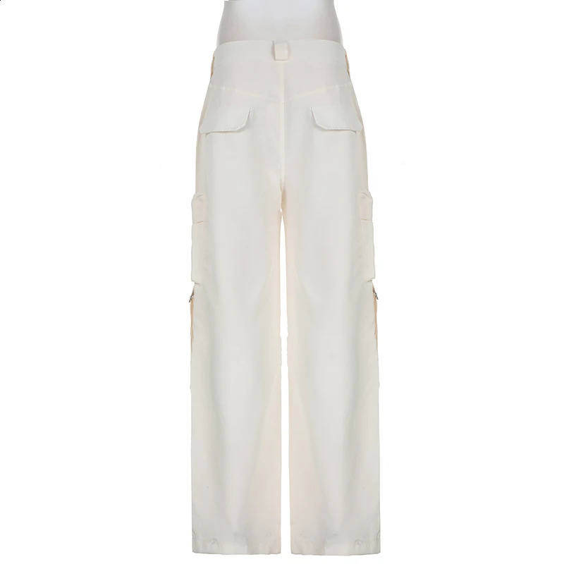 Darlingaga Streetwear Basic Buckle Cargo Pants Women Solid Straight Leg Big Pockets Baggy Trousers All-Match Y2K Sweatpants Chic