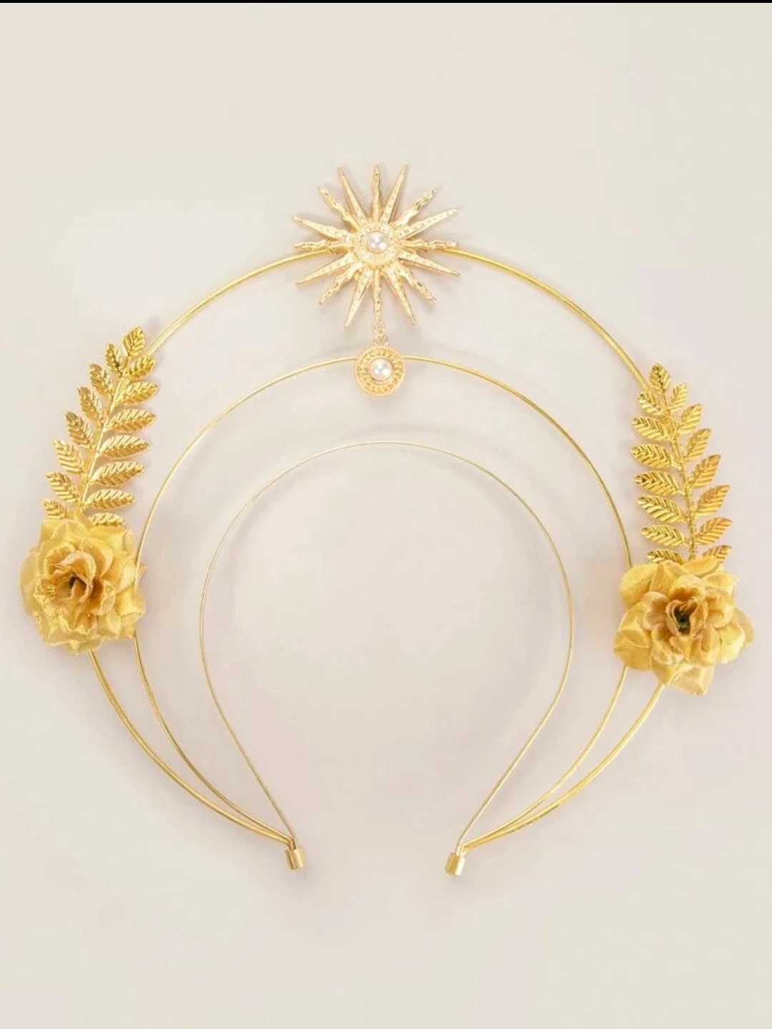 Goddess Halo Tiara Golden Crown Bridal Headband Pearl Accessories and Wings Tiara Photo Studio Photos Tiara Clothing Headband W241007