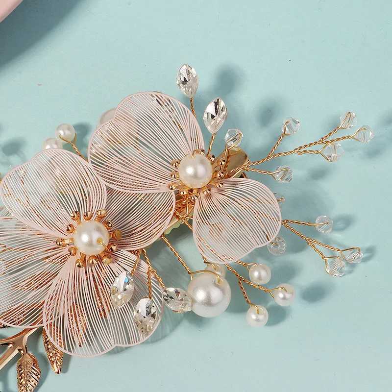 Fashionable Golden Flower Bridal Bucket Pearl Water Diamond Hairpin for Friends Pearl Bridal Wedding Hair Accessories W241007