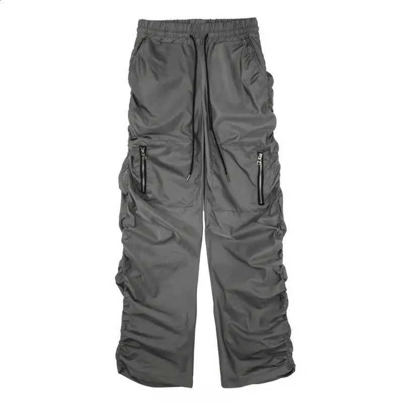 Men Multi Pocket Elastic Waist Harem Cargo Pants Nylon Streetwear Loose Work Wear Baggy Pants Man Vintage Sweatpants 241008