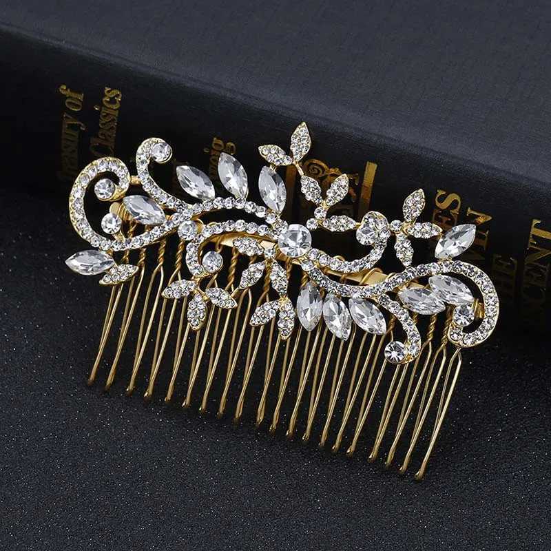 BLIJRY Fashion Gold Pearl Crystal Flower Hair Comb Suitable for Women Bridal Headwear Bridal Hair Accessories Gifts W241007