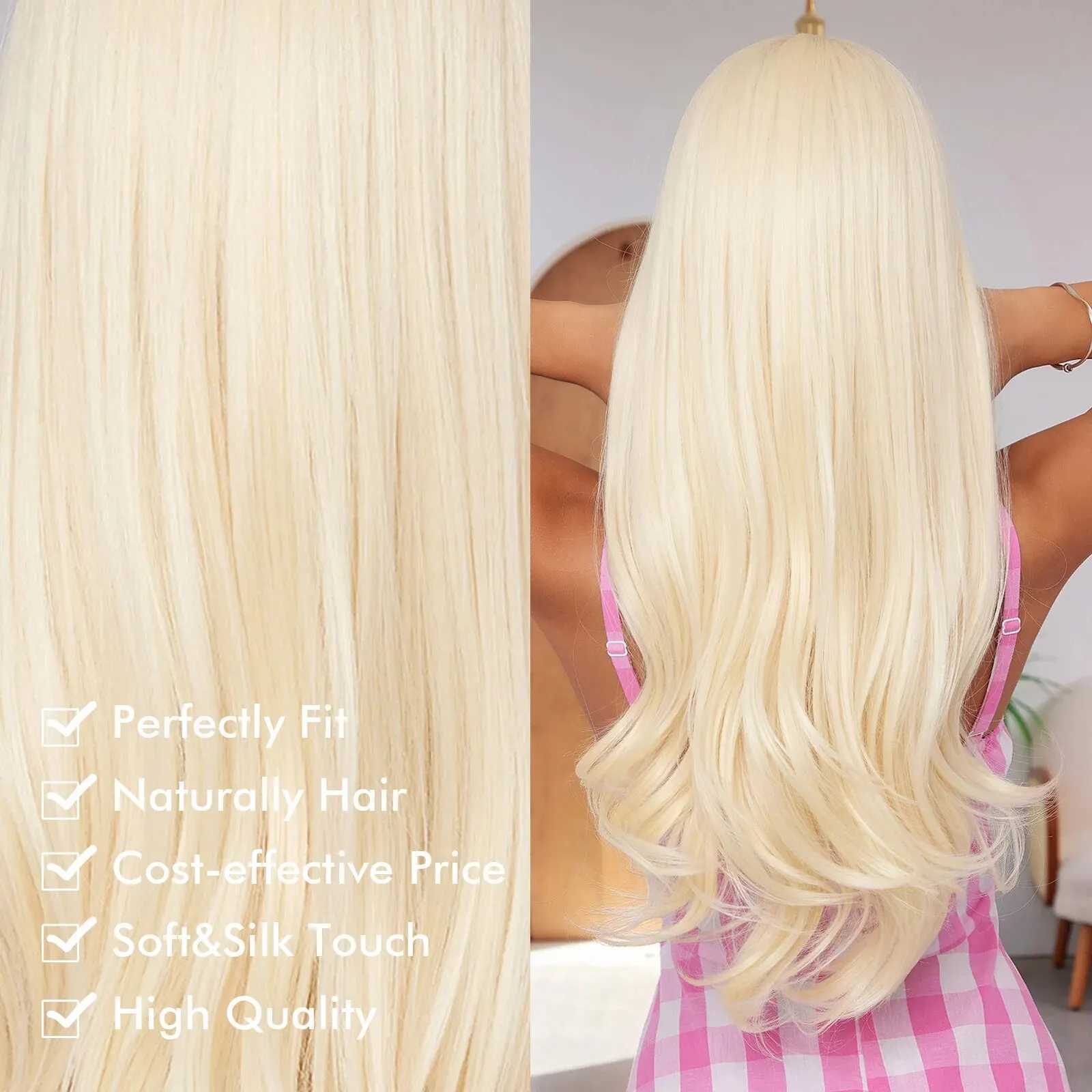 Medium Long Barbie Synthetic Wavy Wigs Blonde Hair Wig with Side Bangs for Ladies and Girls Daily Princess Use Cosplay PartyXJ241008