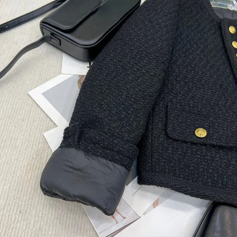 2024 Women Clothing Temperament Jackets O-neck Long Sleeve Tweed Jacket Crop Tops Ropa Mujer Fashion Vintage Thicked Korean Coat 241008