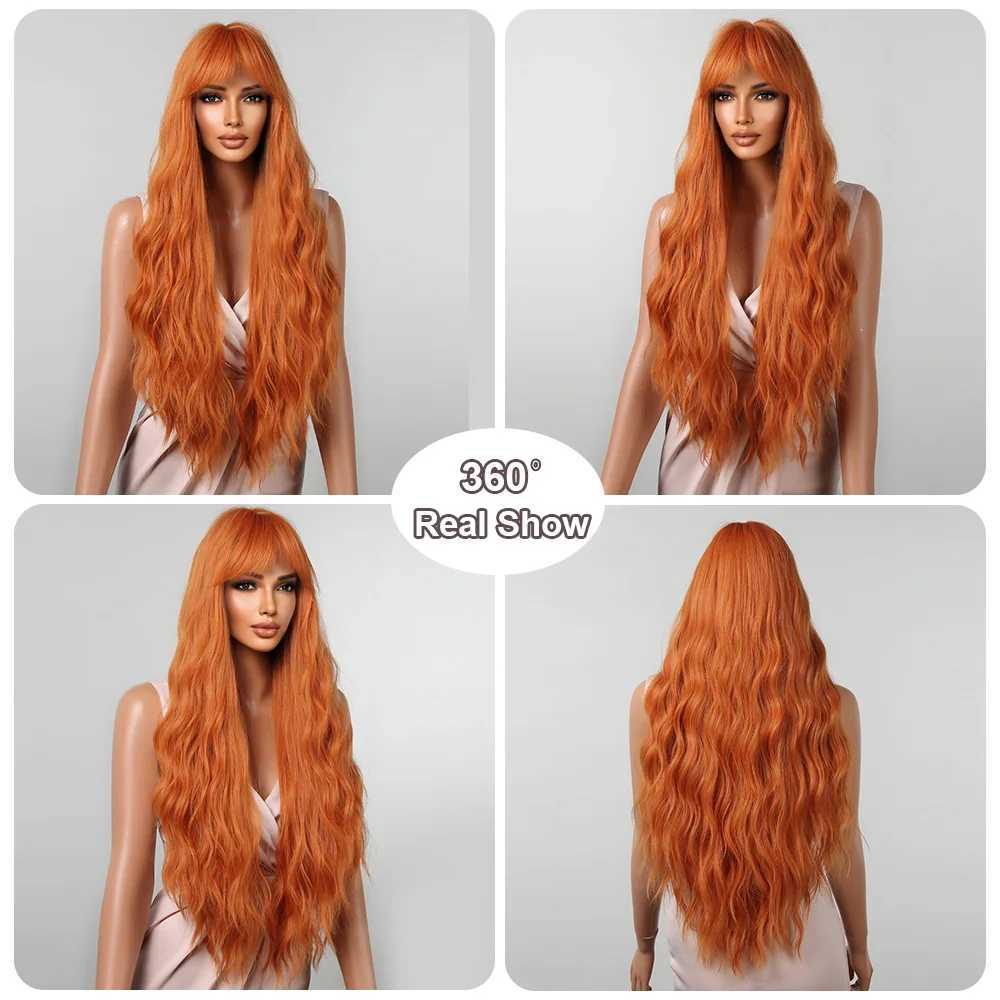 Long Curly Ginger Orange Synthetic Wigs with Long Bangs Deep Wave Wig for Black Women Cosplay Party Natural Hair Heat ResisitantXJ241008