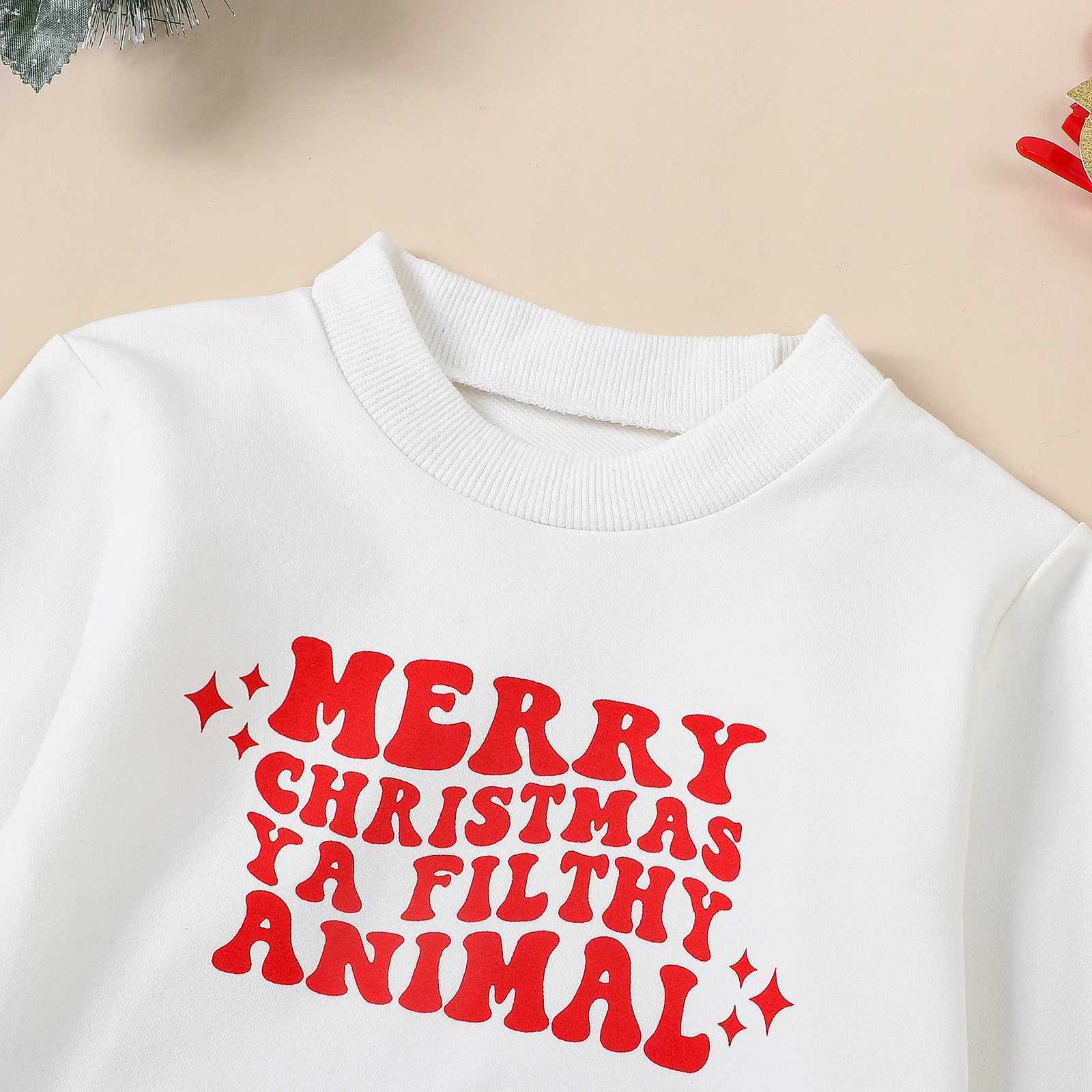 Citgeett Autumn Christmas Children Baby Boys and Girls Family Match Sportswear Adult T-shirt Letter Printing Pull off Top Christmas Clothing W241008