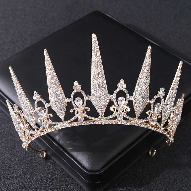 Golden crystal rhinestone crown headpiece suitable for female brides luxury ball parties Diadem weddings bridal hair accessories jewelry crowns W24100