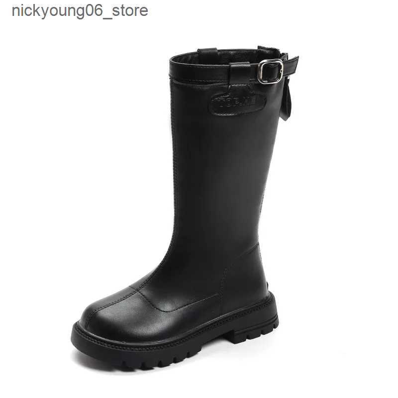 Boots Classic Childrens Winter Boots Black Simple Girls Cotton Boots Thick Bottom Round-toe Kids Fashion Boots Versatile Non-slip L240910
