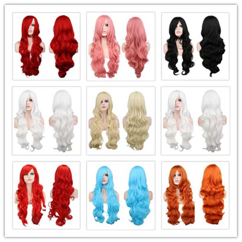 Women Synthetic Hair Red Pink Blue Orange Curly Body Wave Hair for Adult High Temperature Fiber Quality Halloween WigXJ241008