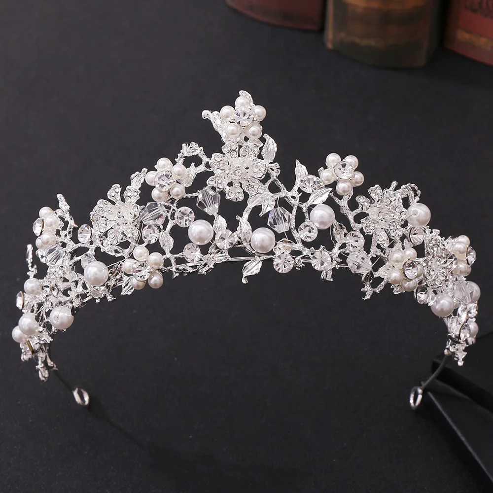 Handmade Pearl Crystal Water Diamond Princess Tiaras and Diadem Wedding Bridal Hair Accessories W241007