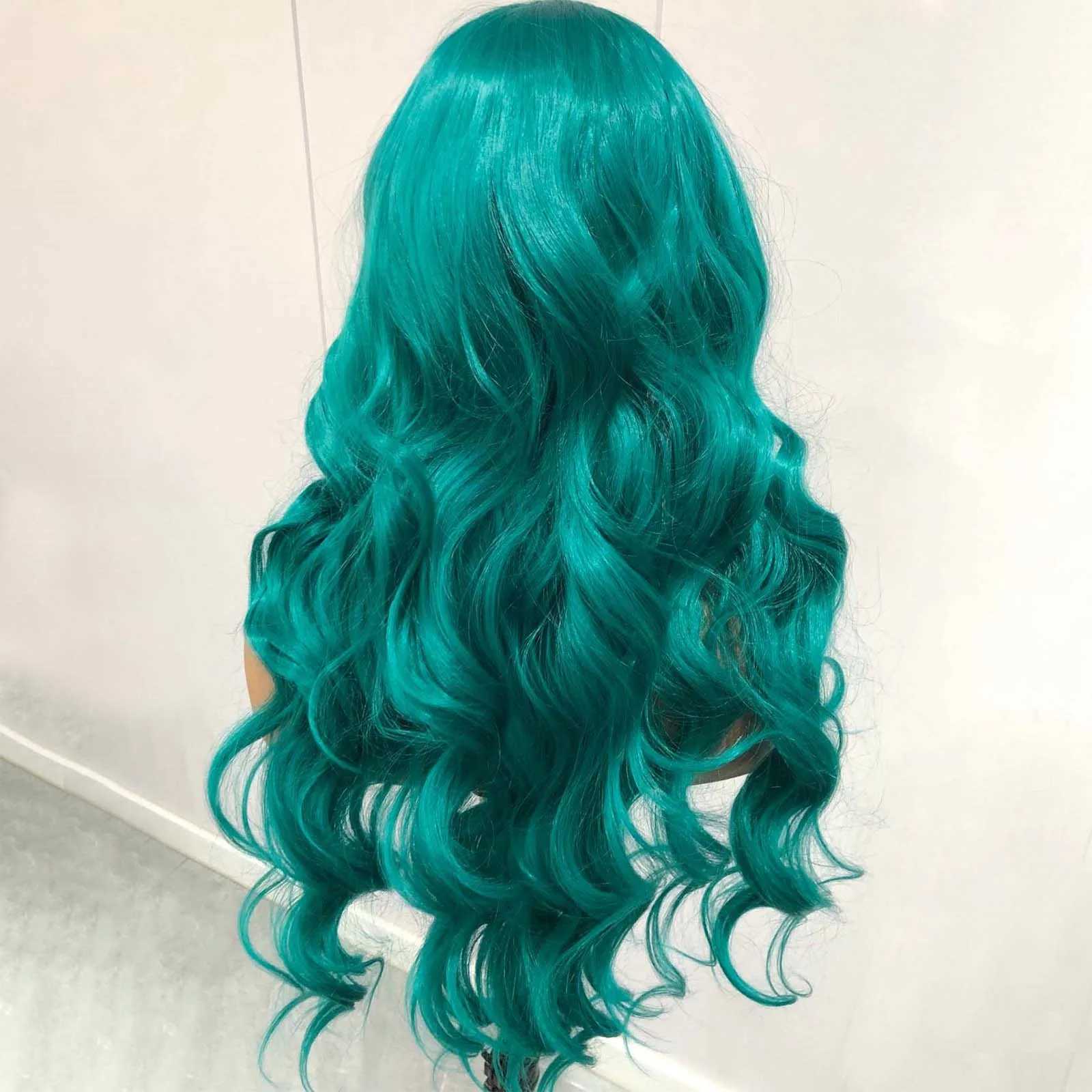 Teal Green Wig Synthetic Lace Wig Loose Body Wave Long Green Lace Front Wig Glueless Long Wavy Hair Frontal Lace Wigs for WomenXJ241008