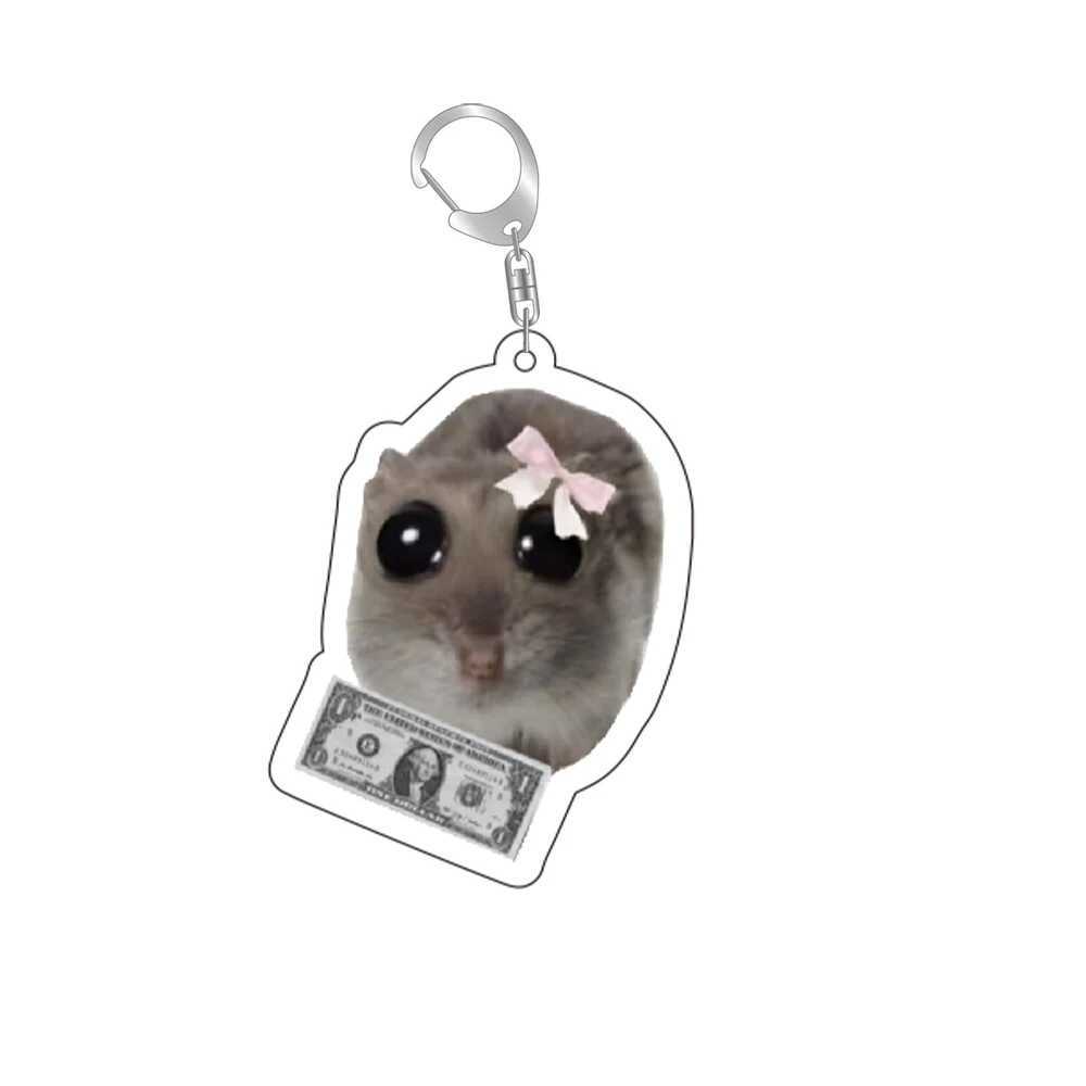 Acrylic Pink Bow Cute Sand Hamster Key Chain Keychains Ring Funny Pendant For Bag Accessories Jewelry Fans Gift Photo DecorationX241008