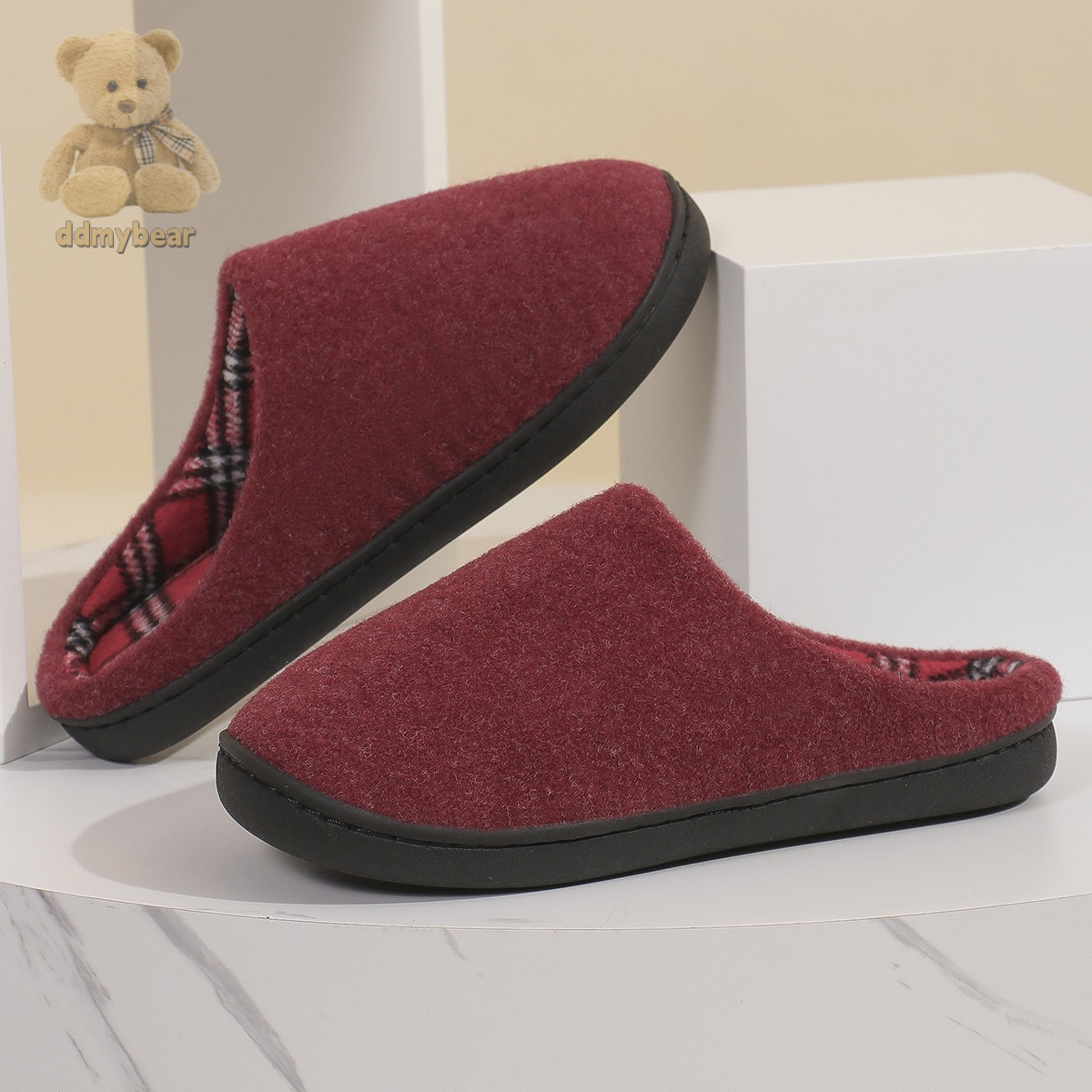 Ddmybear New Winter Cotton Solid Color Home Anti Slip Warm Leisure Thick Comfortable Soft Bottom Hairy Slippers Chinese Brand Shoes F1008-12.5