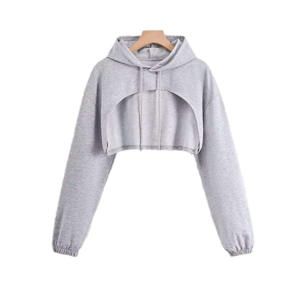 Warehouse thin fish scale fabric 280g hooded short style exposed belly button long sleeved jacket looped sweatshirt