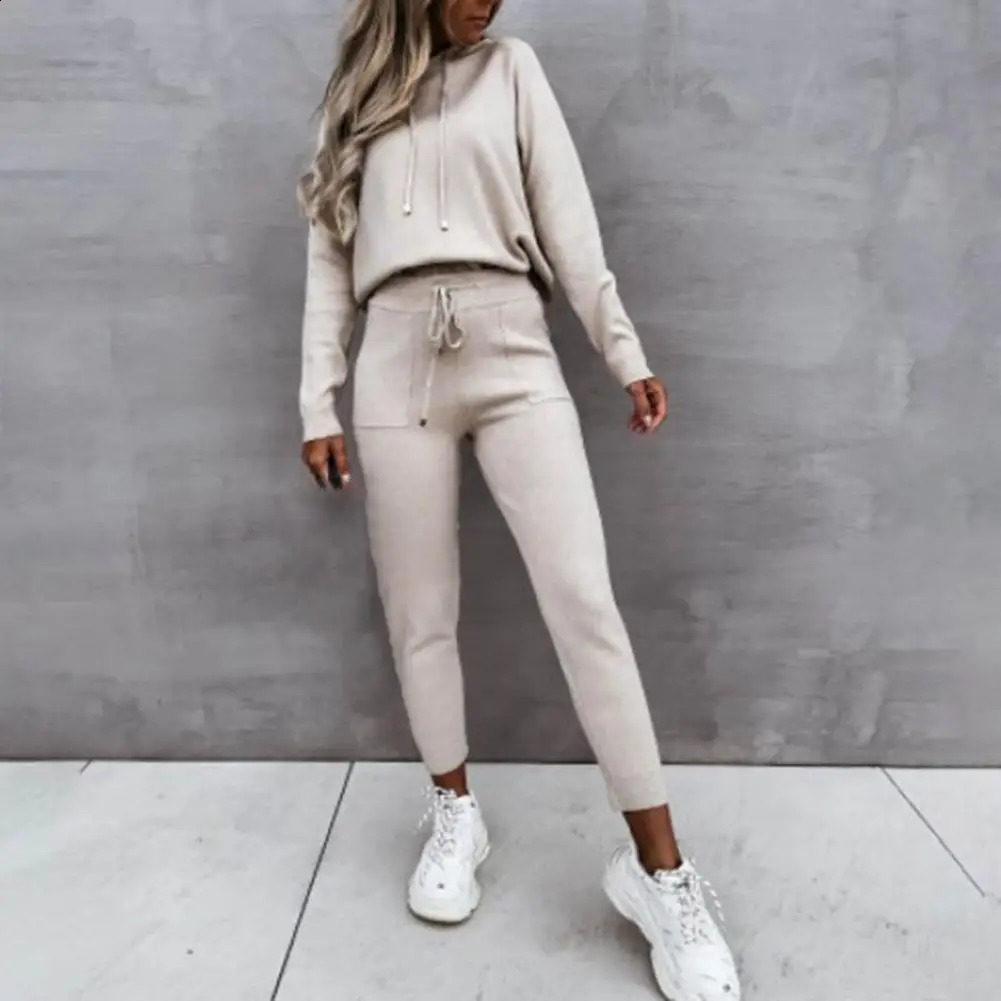 Womens sportswear long sleeved warm solid color zipper hooded sweatshirt jogging set chandals mujer conjunto femenino 241007