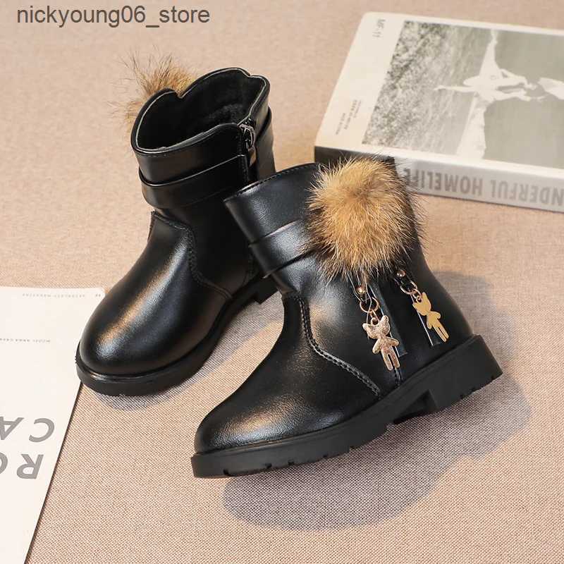 Boots New Girls Short Boots Versatile Plush Cute Spring Autumn New Kids Fashion Casual Boots Drop Shipping Children Boots PU 2023 Chic L240910