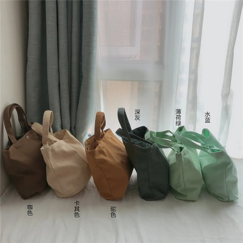 Fashion Canvas Bag Solid Color Shopping EcoFriendly Foldable Grocery Bags Folding Pocket Tote Shoulder Handbag 240925