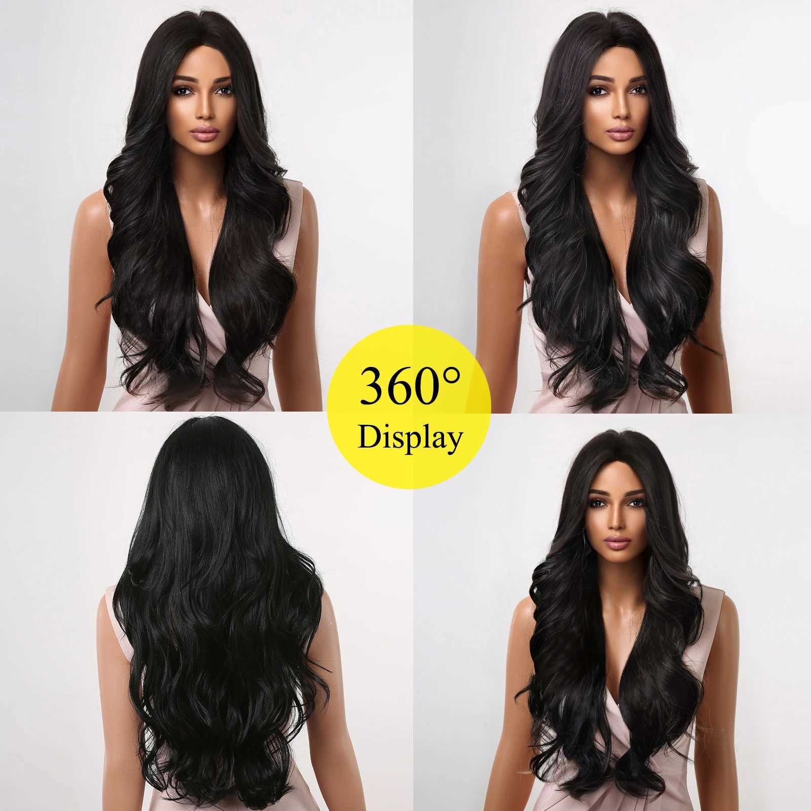 Long Wavy Black Synthetic Hair Wigs For Women Daily Party Cosplay Use Natural Long Curly Black Wig Heat Resistant FiberXJ241008