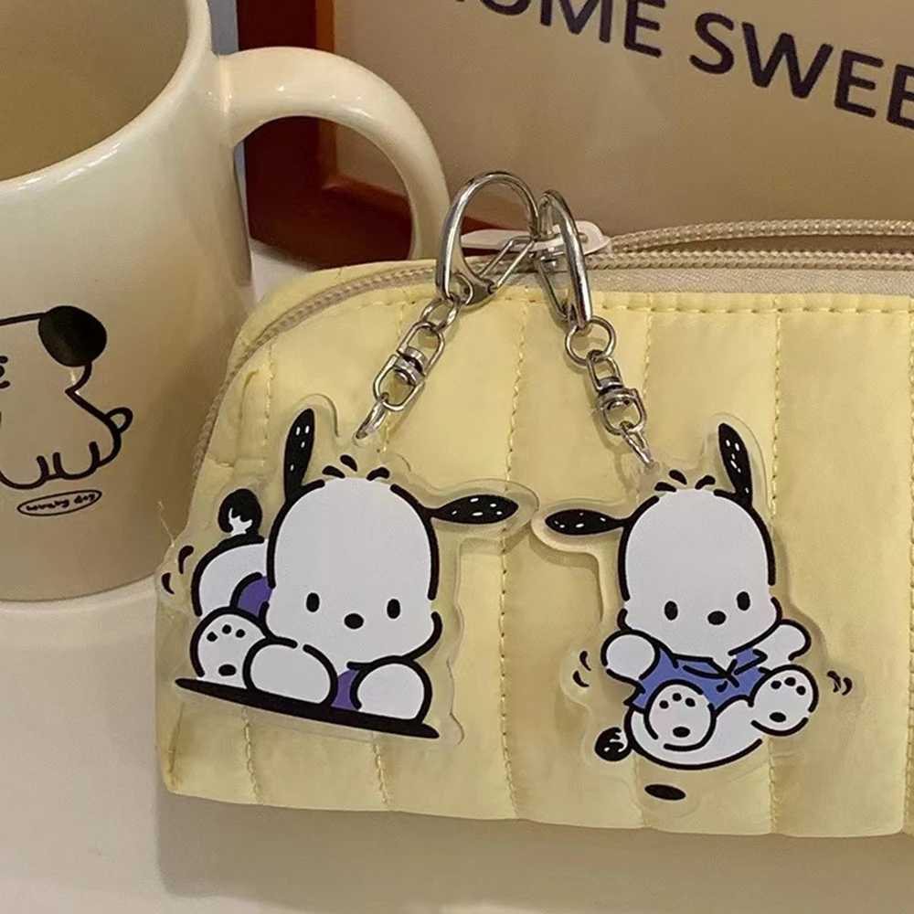 Kawaii Lovely Pochacco Keychain Cartoon Puppy Key Ring Couple Bag Figure Ornament Girl Accessories Car Pendant Childrens GiftX241008