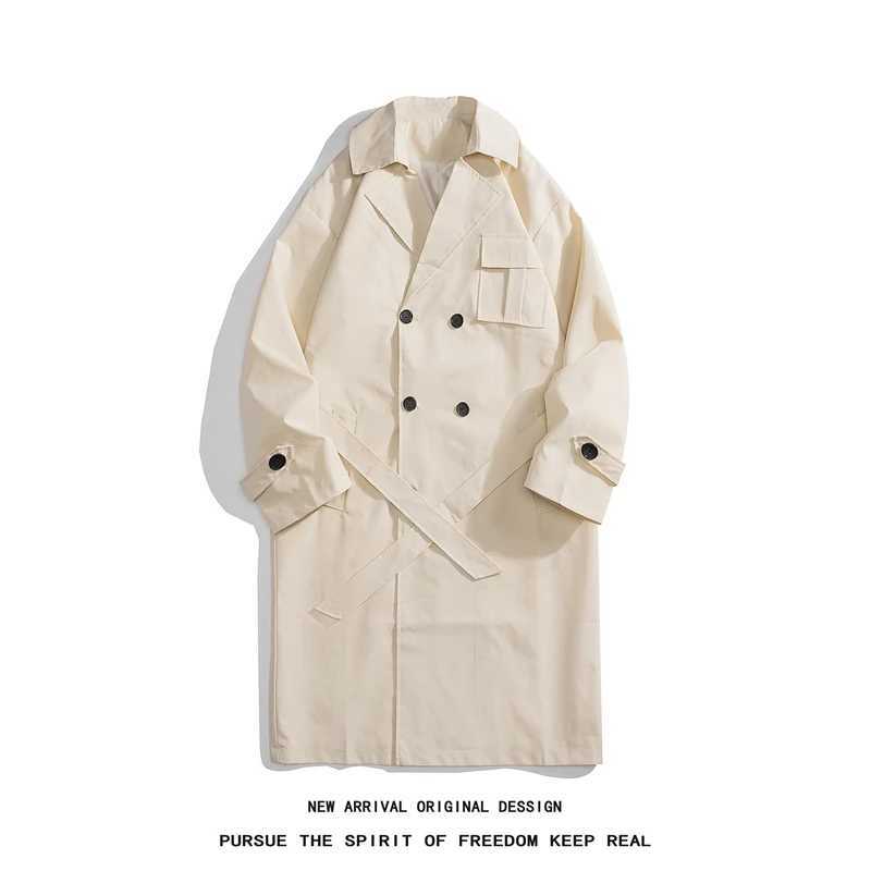 Korean style autumn new Trench Coat mens pocket decoration street trench coat mens solid casual loose office coat W241007