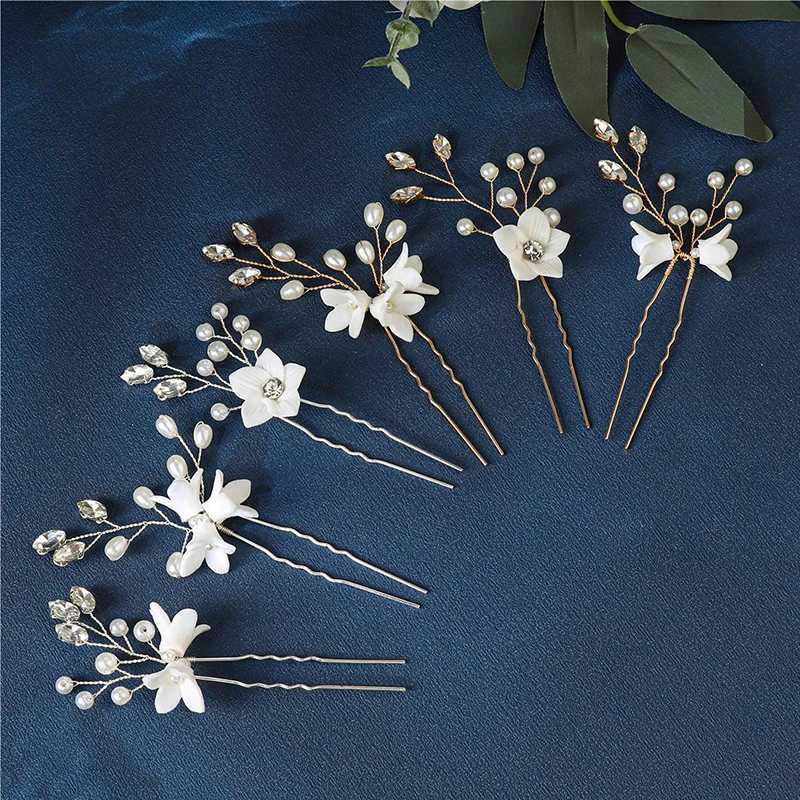 3 pieces/batch Brides Wedding Ceramic Flower Hair Accessories Pearl Water Diamond Hair Pin Womens Headwear Jewelry Bridesmaids Gift W241007