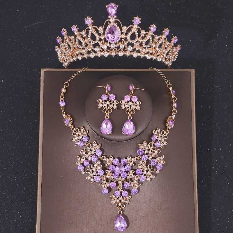 Luxury Crystal Crown Necklace Earring Set Water Diamond Bridal Jewelry Set Bridal Wedding Hair Accessories Jewelry Crown Headpiece Set W241007