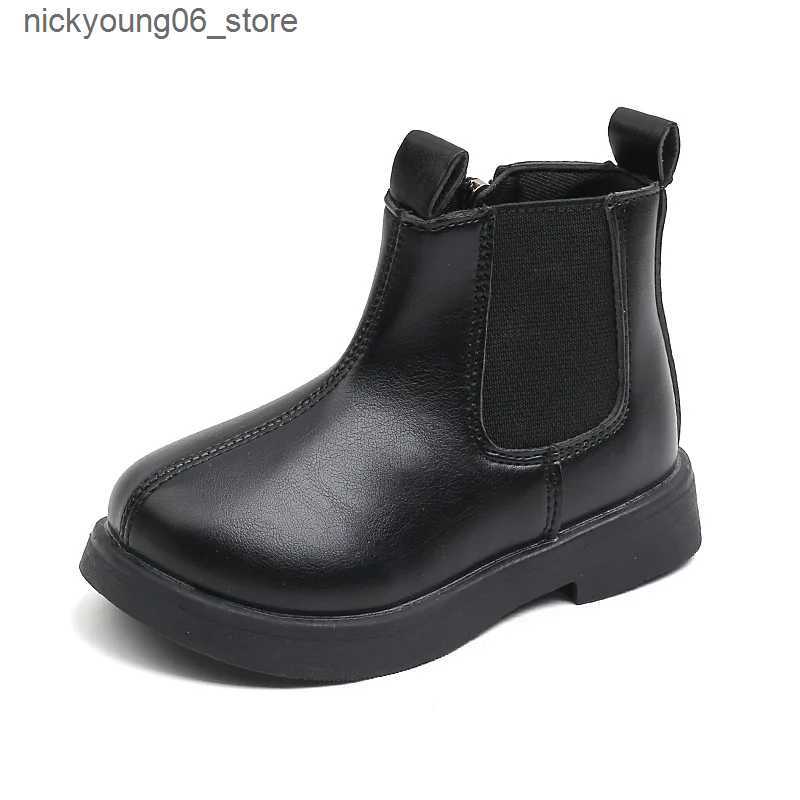 Boots New Fashion Childrens Boots for Boys Britain Style Black Beige Boots Girls Short Boot Kid Chelsea Boots Non-slip Britain Style L240910