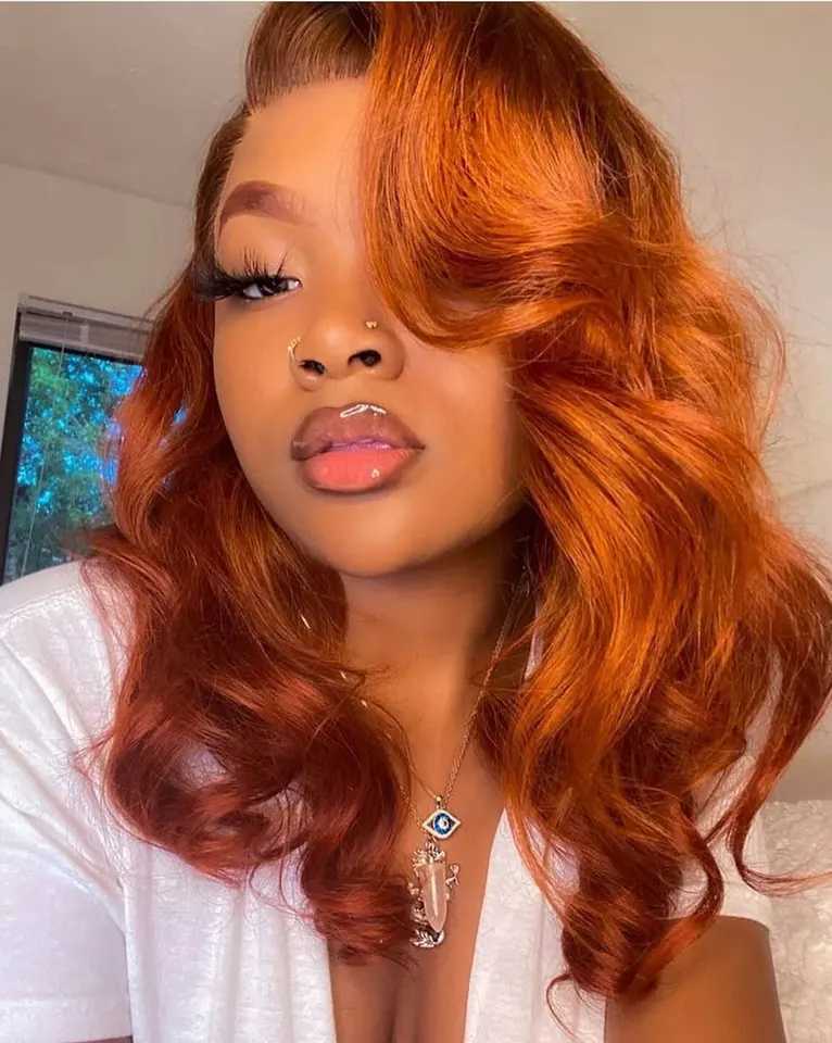 Ginger Orange 13*4 Lace Front Wigs Dark Orange Body Wave Synthetic Lace Front Wig for Women Pre Plucked Hairline Wig 14 InchXJ241008
