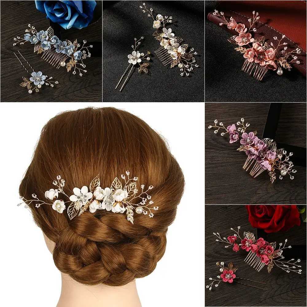Luxury Blue Flower Hair Comb White Hair Vine Headwear Bridal Wedding Hair Accessories Diamond Hair Jewelry Hair Pin W241007