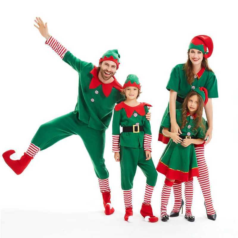 Christmas elf family costumes role-playing costumes green Santa Claus party performances mens clothing girls and boys fancy costumes W241008