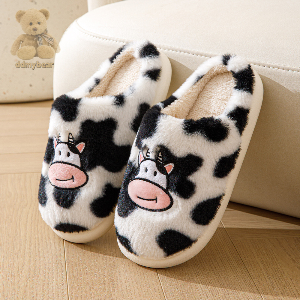 Ddmybear 2023 Cartoon Cow Cotton Slippers Winter Student Korean Edition Indoor Anti Slip Warm Cute Hairy Shoes Chinese Brand Shoes F1008-12.5