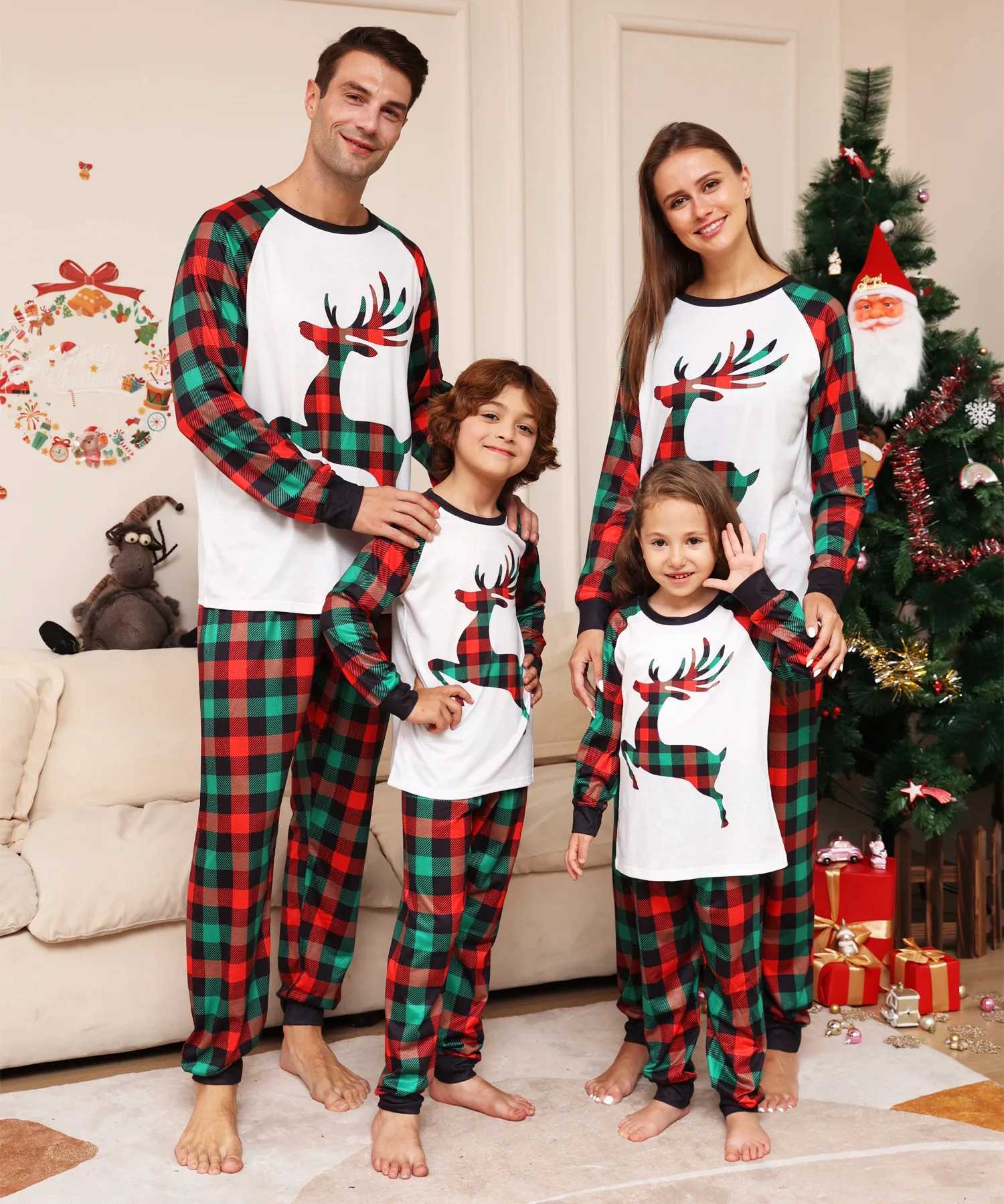 Christmas Pajamas Family Matching Clothing Set 2024 Christmas and New Year Elk Plain weave Adult Childrens Set Baby jumpsuit Family Pajamas W241008